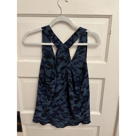 Toupy Paris Women's 100% Silk Blue Camo Tank Open Back‎ Size Small - Picture 3 of 7
